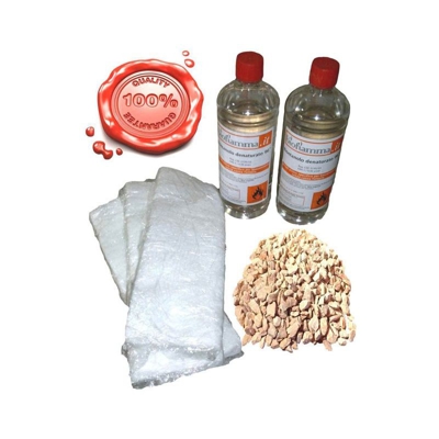 Nuovissimo Kit per Biocamini con 2 Lt Bioetanolo Biofiamma, 3 Fibre Ceramiche e Pietre Rosse Decorative