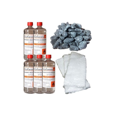 Speciale Kit per Biocamini con 5 Lt Bioetanolo Biofiamma, 3 Fibre Ceramiche e Pietre Nere Decorative