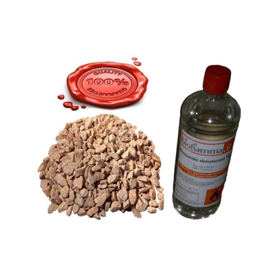 Ottimo Kit Essenziale per Biocamini con 1 Lt di Bioetanolo Italiano e Pietre Rosse Decorative