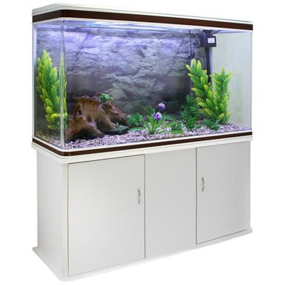 Acquario 300 Litri Con Armadietto Bianco E Kit Con Piante E Ghiaia Naturale 143cm X 120cm X 39cm
