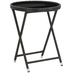 Tavolino da Caffe Nero 60 cm in Polyrattan e Vetro Temperato en oferta