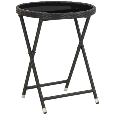 Tavolino da Caffe Nero 60 cm in Polyrattan e Vetro Temperato