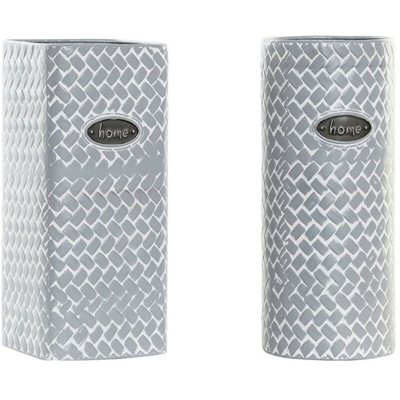 Vaso DKD Home Decor Bianco Grigio Metallo (2 pcs) (14.5 x 14.5 x 33 cm)