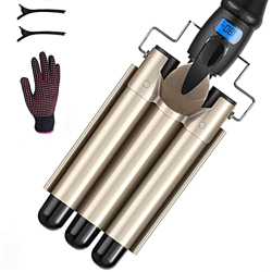 Piastra Per Capelli Onde, Ferro Arricciacapelli 3 Tubi, Display LCD, Piastra onde larghe, Ceramica piastra beach wave Curling Wand Tool per Acconciatu precio