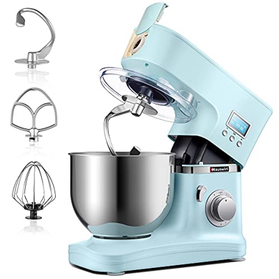 Robot da Cucina, Hauswirt Impastatrice Planetaria Multifunzione, Schermo LCD, 8 Velocità con Impulso, Tira Pasta, Tritacarne, Frullatore, 5 L Ciotola 