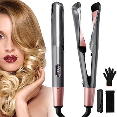 Yuragim Piastra per Capelli Curl & Straight Professionale, Styling Liscio o Mosso, Effetto Riccio, Rivestimento in Ceramica, 13 Livelli Regolazione Te