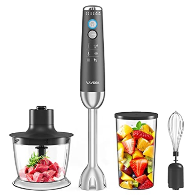 VAVSEA frullatore a immersione 4 in 1, Minipimer Mixer Cucina Immersione 1200 Watt, base per miscelazione in acciaio inox, frusta,tazza frullatore da 
