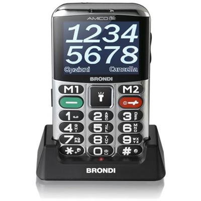 Amico Chic Senior Phone Dual Sim Display 2,4'' MicroSD Bluetooth con Tasti Grandi e SOS Fotocamera Colore Nero / Argento - Italia