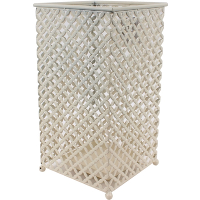 Portaombrelli Ombrello Contenitore 22x22 cm in Ferro e Metallo antiruggine quadrato bianco panna con decori rombi da Ingresso casa Ufficio Locale con