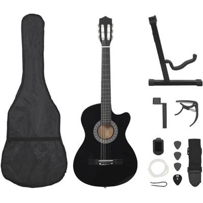 vidaXL Set Chitarra Acustica Western 12 pz con 6 Corde Nera 38" - Nero