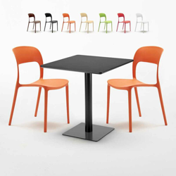 Tavolino Quadrato Nero 70x70 cm con 2 Sedie Colorate Restaurant Kiwi | Arancione características