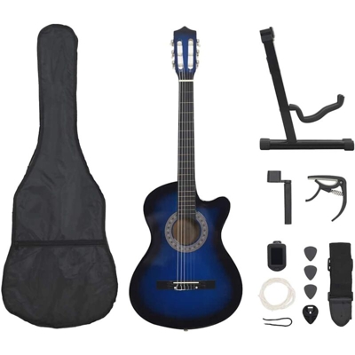 vidaXL Set Chitarra Acustica Western 12 pz con 6 Corde Blu 38" - Blu
