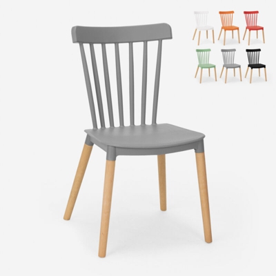 Sedia design moderno polipropilene legno cucina ristorante esterno Lys | Grigio