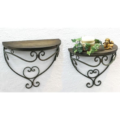 DanDiBo Scaffale a Parete Set da 2 12095 Consolle a Muro “Malaga” in Metallo con Ripiani in Legno Scaffale Bagno