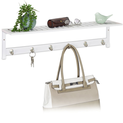 Attaccapanni da Muro con Mensola, Portasciugamani con 6 Ganci, Corridoio & Bagno, Rustico, 18x75x16 cm, bianco precio