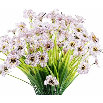 Briday - Set di 6 fiori artificiali in plastica verde viola - per giardino, ufficio, casa, finestra, cortile, matrimonio, interni ed esterni - bianco