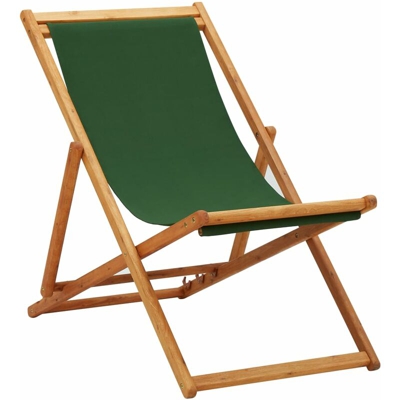 YOUTHUP Sedia da Spiaggia Pieghevole Legno di Eucalipto e Tessuto Verde - Verde