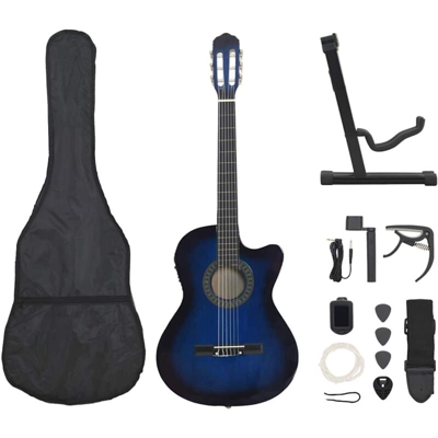vidaXL Set Chitarra Western 12 pz con Equalizzatore e 6 Corde Blu - Blu
