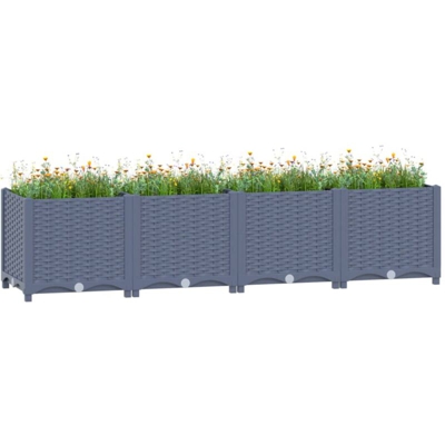 vidaXL Fioriera Rialzata 160x40x38 cm in Polipropilene - Grigio