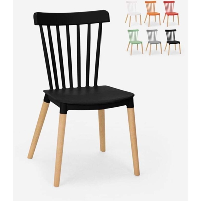 Sedia design moderno polipropilene legno cucina ristorante esterno Lys | Nero