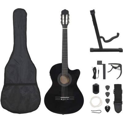 vidaXL Set Chitarra Western 12 pz con Equalizzatore e 6 Corde Nera - Nero