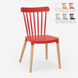 Sedia design moderno polipropilene legno cucina ristorante esterno Lys | Rosso en oferta