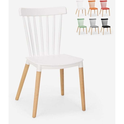 Sedia design moderno polipropilene legno cucina ristorante esterno Lys | Bianco