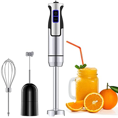Cocoda Frullatore a Immersione, Frullatore Multifunzione 3 in 1 (Tritatutto, Montalatte e Frusta), Design Turbo e 6 Velocità, Minipimer in Accaio Inox
