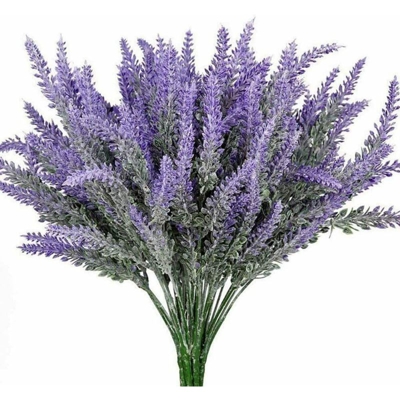 3 PZ Fiori Artificiali Lavanda 7 Rami Fiore Finto Arbusti Viola Verde Cespuglio Pianta Finta Deco per Bouquet di Fiori Corona Vaso Balcone Patio