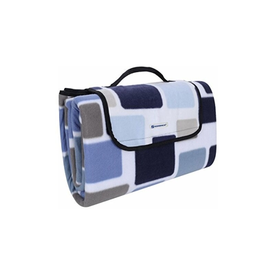 SONGMICS, Coperta da Picnic XXL in Pile, Impermeabile, con Manico per Il Trasporto, 200 x 200 cm, Quadrati Blu, Marroni e Bianchi