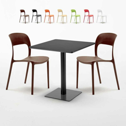 Tavolino Quadrato Nero 70x70 cm con 2 Sedie Colorate Restaurant Kiwi | Marrone en oferta