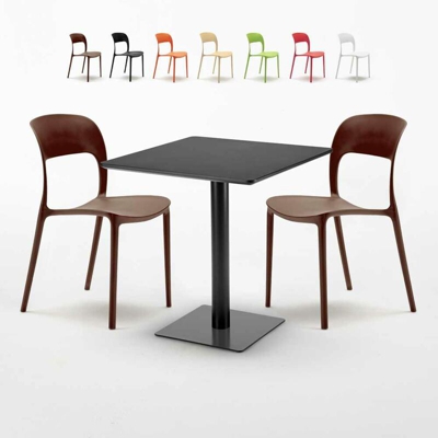 Tavolino Quadrato Nero 70x70 cm con 2 Sedie Colorate Restaurant Kiwi | Marrone