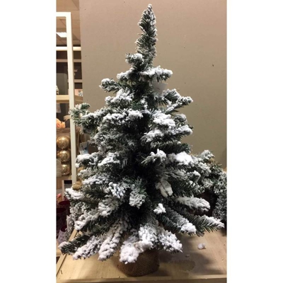 Pinetto Innevato 45Cm Con Base In Juta Albero Alberello Di Natale In Pvc