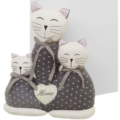 Fermaporta Casa Gatti Ferma Porta Gatto Cuore Home in Tessuto Grigio 26x10x31cm