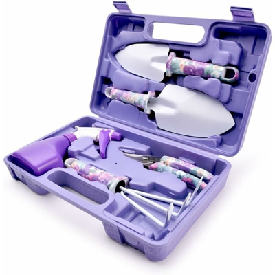 Zqyrlar - Attrezzi Giardinaggio Viola 5 PZ Con Trapiantatrici Forbici Erpice Spruzzatore Antiruggine E Scatola
