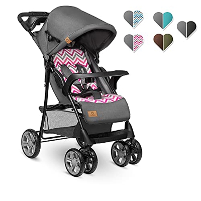 Lionelo Emma Plus passeggino leggero pieghevole da 6 mesi fino 15 kg con posizione sdraiata cinture a 5 punti ammortizzatori con vassoio portabibite b