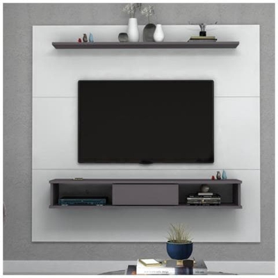 Pannello Porta Tv Da Parete Bianco Cemento Sline 178x3,6x H168 Cm