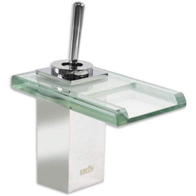 Rubinetto da lavabo con getto a cascata moderno con ugello in vetro temperato miscelatore con maniglia a leva monocomando cromato