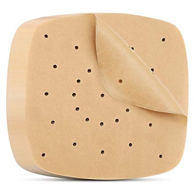 Qunlei Air Fryer Pergamena Liner di carta quadrato, 100 pezzi, 24,5 cm quadrati Air Fryer Liners/Pergamena a vapore, carta pergamena perforata per fri