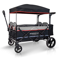 WONDERFOLD X4 - Passeggino a 4 posti, con manubrio regolabile, baldacchino rimovibile, sedili di sicurezza con imbracatura a 5 punti, freno a pedale ( en oferta