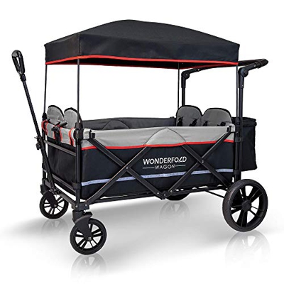 WONDERFOLD X4 - Passeggino a 4 posti, con manubrio regolabile, baldacchino rimovibile, sedili di sicurezza con imbracatura a 5 punti, freno a pedale (