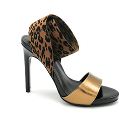 Liu Jo New Bloom07 Sandalo Pelle Nero-Bronzo Fascia Elastica Leopardo t. 10cm W - Taglia Scarpa 40 EU Colore Nero-Bronzo en oferta