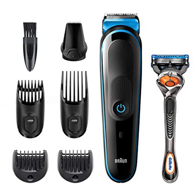 Braun Regolabarba Uomo Tutto-In-Uno 5 MGK5245 Rifinitore 7-In-1, Tagliacapelli e Rifinitore Viso con Tecnologia AutoSense e 5 Accessori, Confezione co