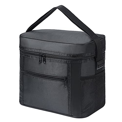 Mungowu Borsa termica pieghevole per il trasporto di cibi caldi o freddi con tasche e tracolla regolabile, colore nero
