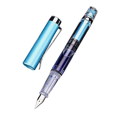 SUSHUN - Penna stilografica colorata trasparente, pennino fine, per studenti, cancelleria, colore: Blu