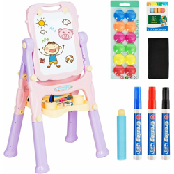 2 in 1 Lavagna Magnetica Verticale per Bambini Double Face, Lavagna Cancellabile con Cavalletto Altezza Regolabile e Accessori Artistici (Viola) en oferta