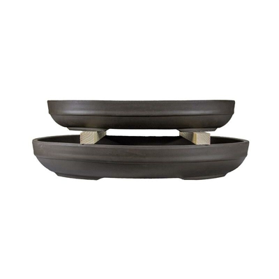 Vasi per bonsai Giapponesi Morrisan ovali in gres (Set da n.2 pezzi) - B00-14