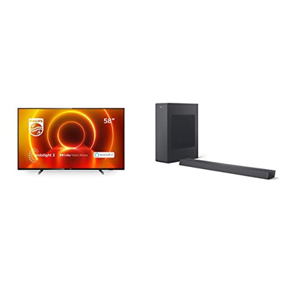 Philips TV Ambilight 58PUS7805/12 58" 4K UHD LED, HDR10+, Dolby Vision, Dolby Atmos, Smart TV, Nero + B6305/10 Soundbar Altoparlante Bluetooth Subwoof