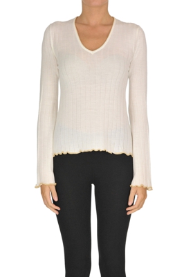 Ribbed wool knit pullover