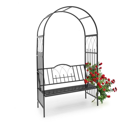 Arco per Rose Rampicanti con Panca, HLP: 203x114,5x59 cm, Resistente alle Intemperie, Design Romantico, Verde